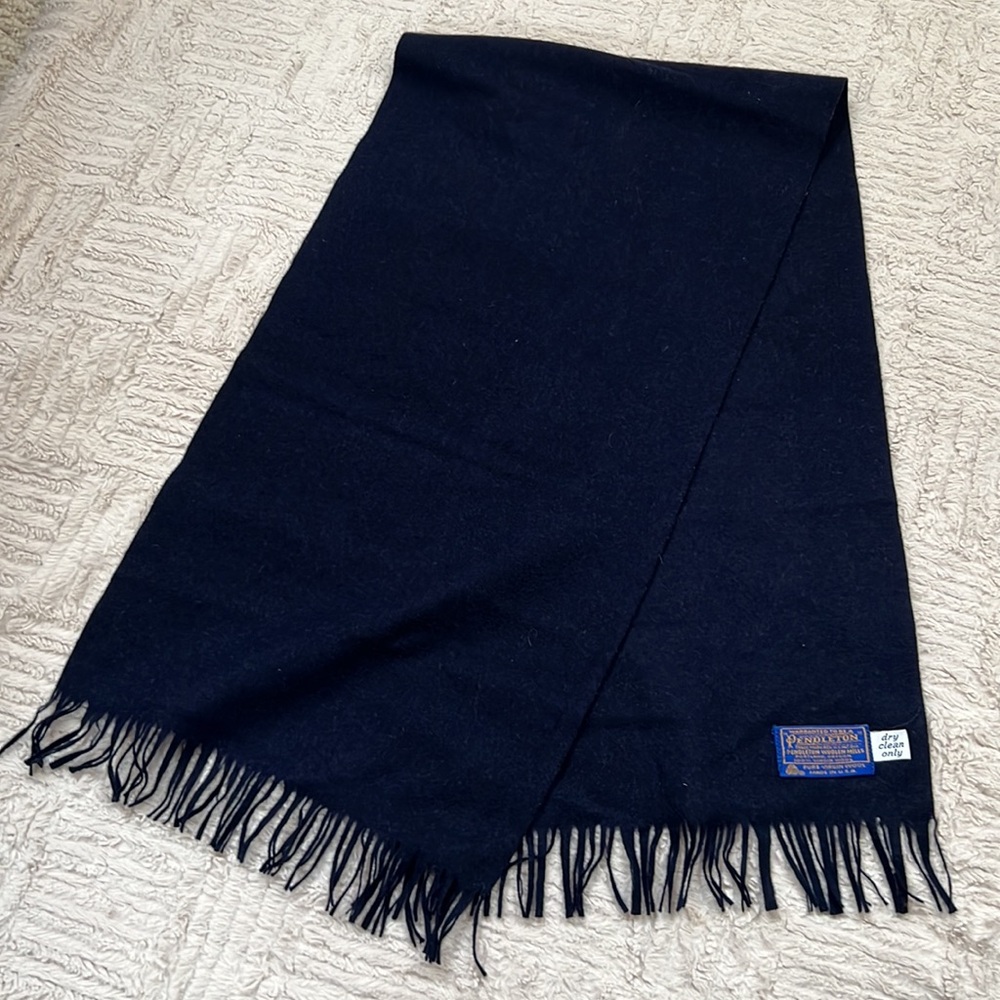 Pendleton 100% Wool Scarf, Solid Navy Blue With F… - image 8